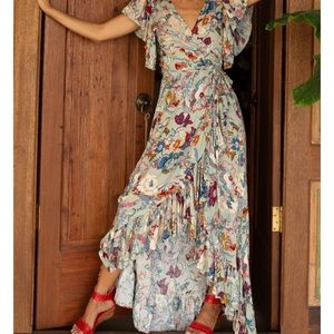 Large Floral ELF Wrap Dress with Ruffles